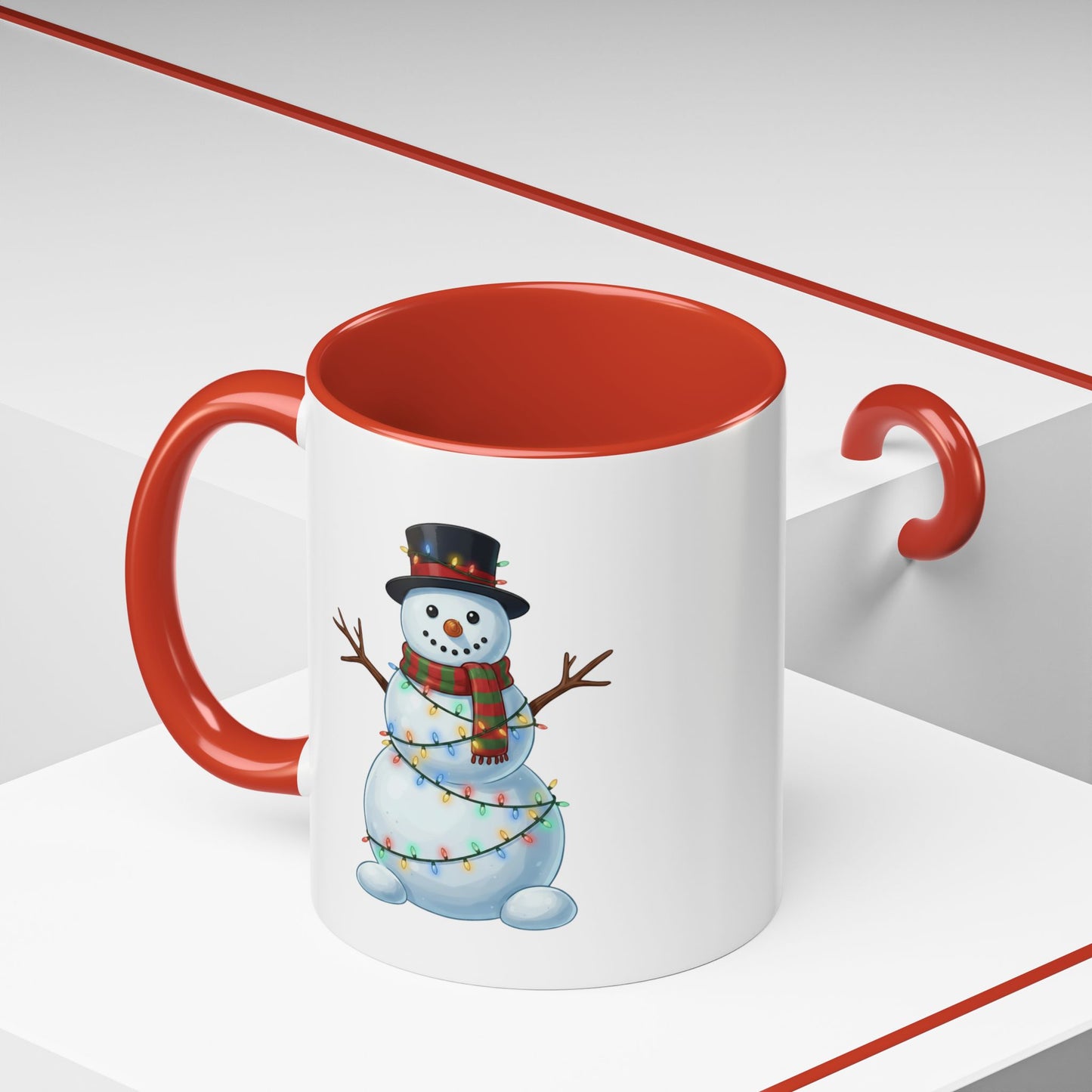 Snowman Christmas Mug, Snowman Wrapped in Lights Mug, Holiday Coffee Cup, Cute Winter Snowman Cup, Christmas Gift Mug, Xmas Cocoa Mug