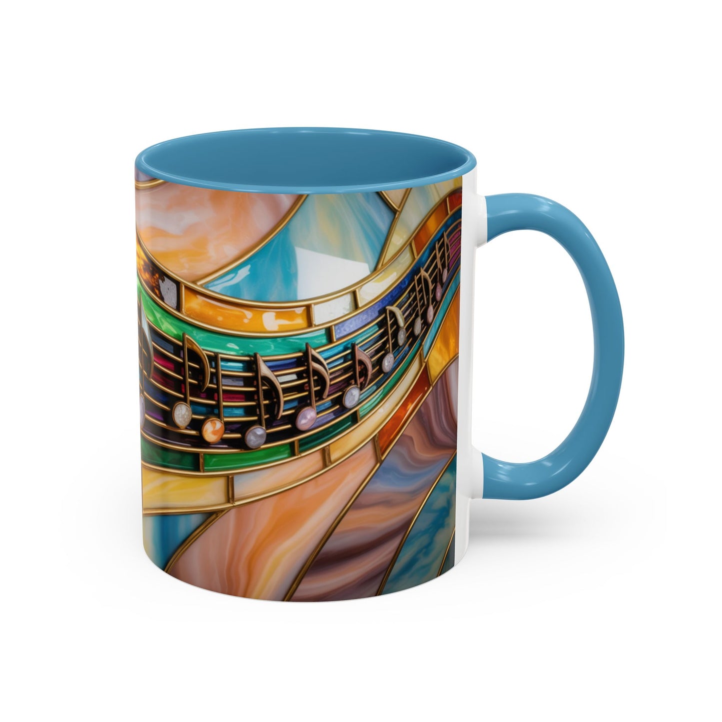 Stained glass music mug, musical notes coffee cup, colorful musician gift mug, music lover present, treble clef art mug, music teacher gift