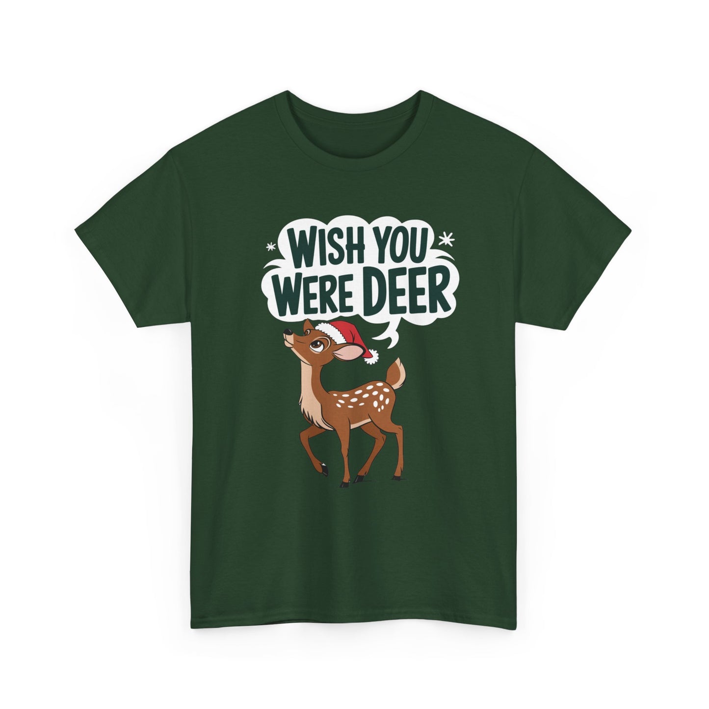 Wish You Were Deer Funny Christmas T-Shirt, Cute Reindeer Holiday Tee, Pun Christmas Shirt, Festive Santa Hat Deer Graphic Tee Gift