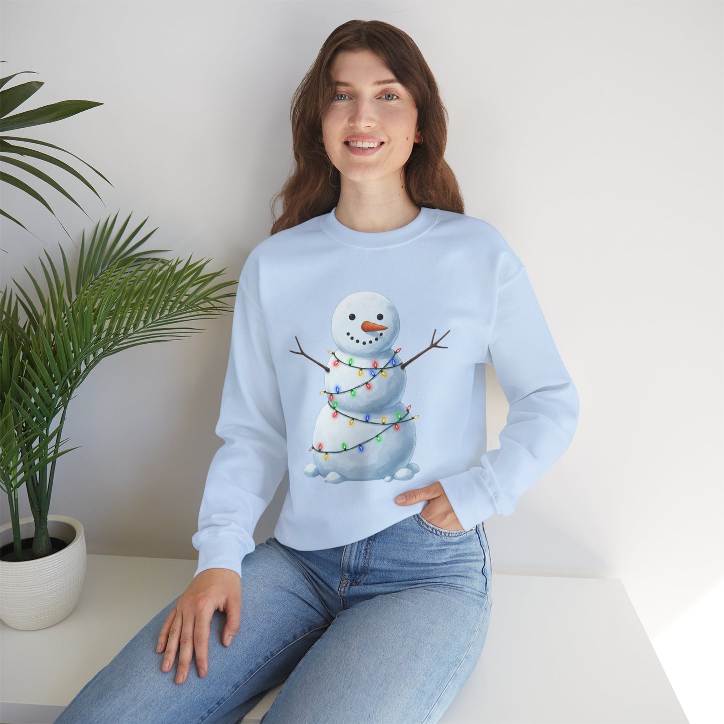 Cute Snowman Christmas Sweatshirt, Holiday Snowman Lights Sweater, Winter Snowman Crewneck, Cozy Christmas Gift, Festive Holiday Shirt