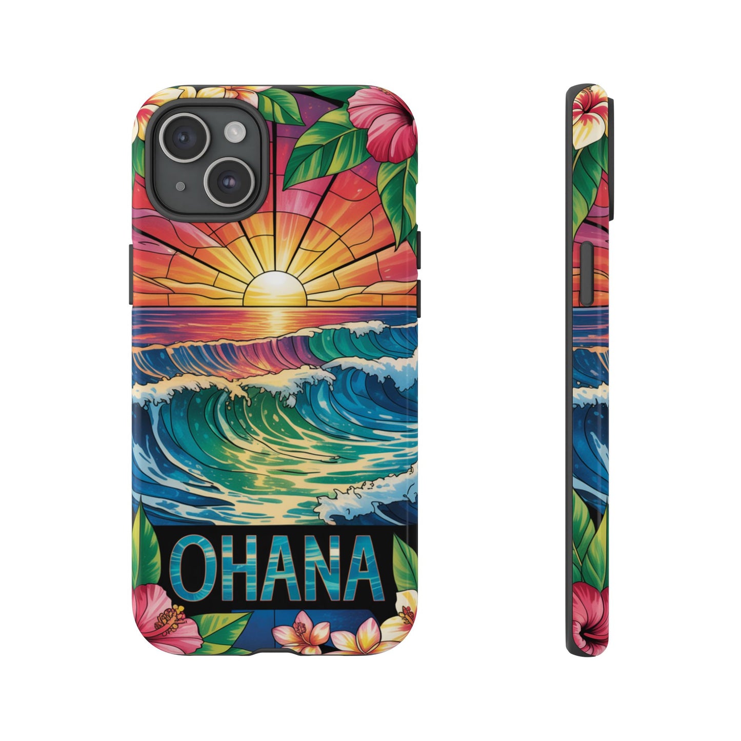 Ohana iPhone Case Tropical Hawaiian Sunset Phone Cover Wave Floral Beach Art Cute Gift for iPhone Lovers