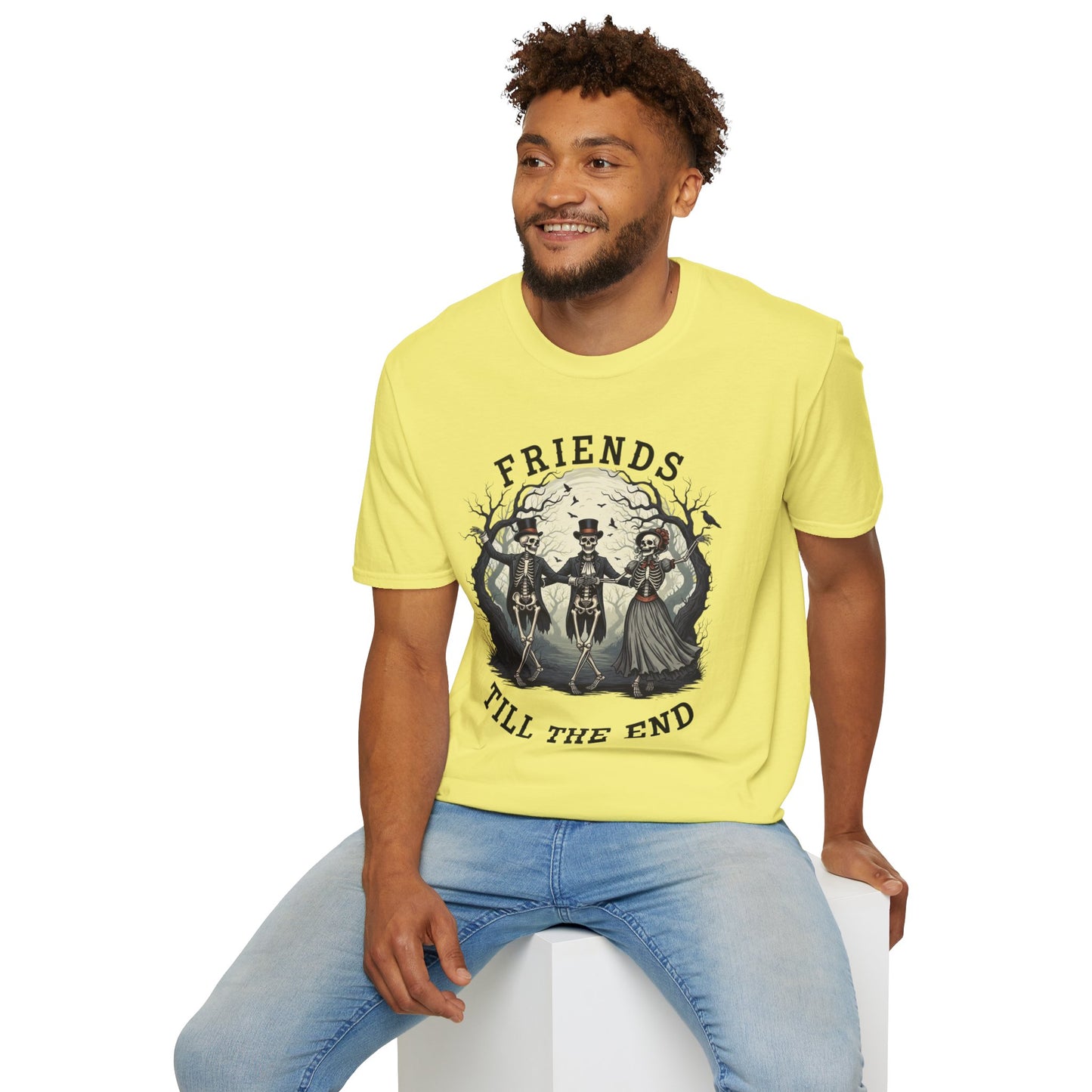 Friends Till The End Skeleton Tee | Dancing Skeleton Friends Shirt | Halloween Gothic BFF Gift | Unisex Heather Grey Graphic T-Shirt