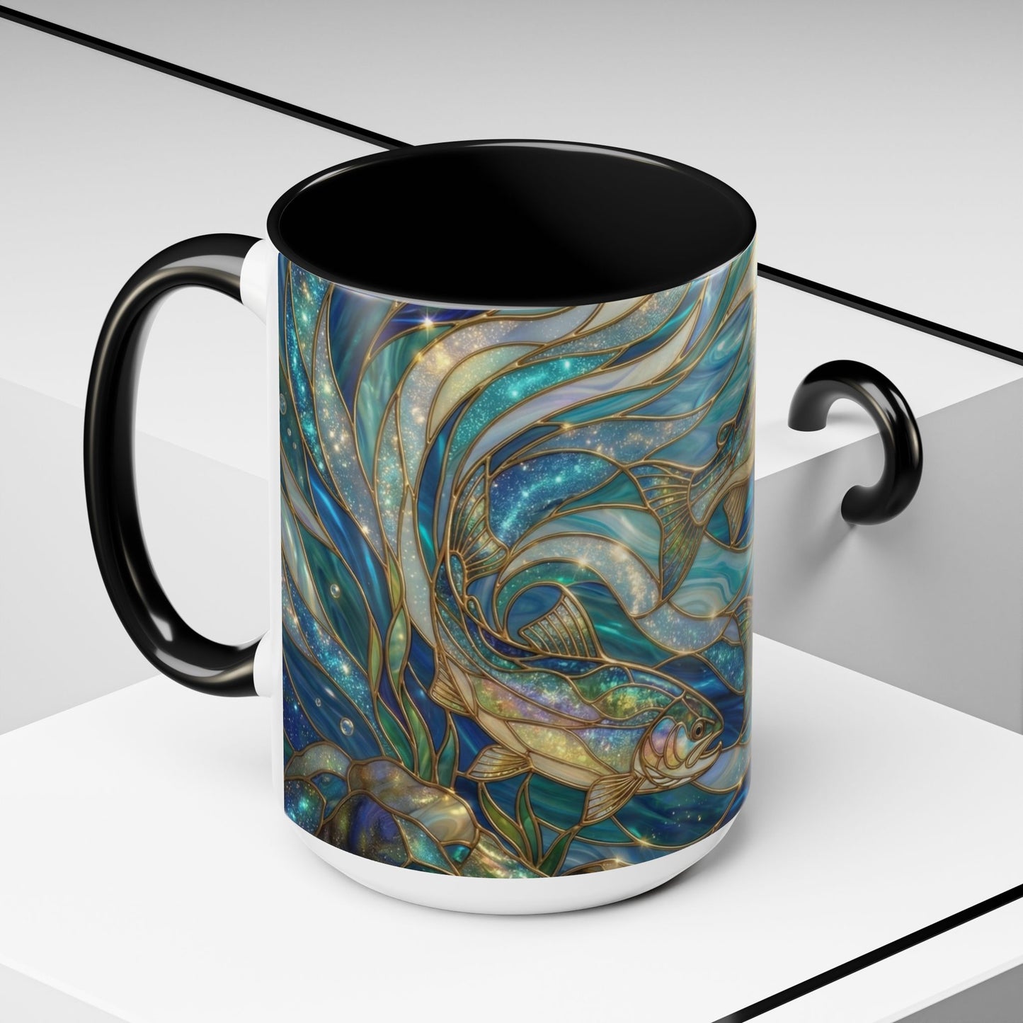 Stained Glass Fish Mug, Fishing Coffee Mug, Trout Art Mug, Fisherman Gift Cup, Wildlife Nature Mug, Angler Gift Mug