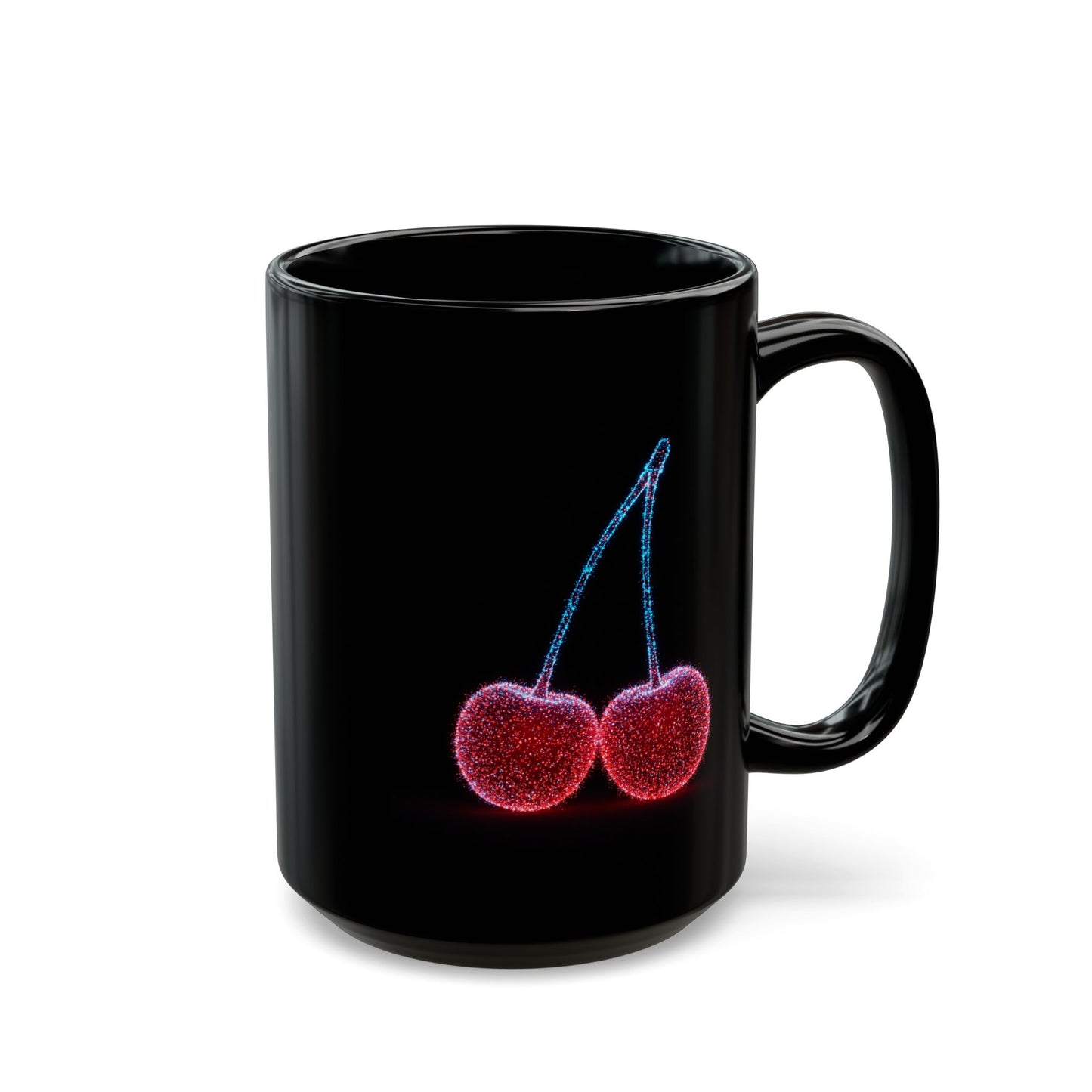 Cherry Art Black Coffee Mug | Bold Fruit Design Cup | Unique Kitchen Drinkware | Cool Modern Cherry Lover Gift | 11oz & 15oz Ceramic
