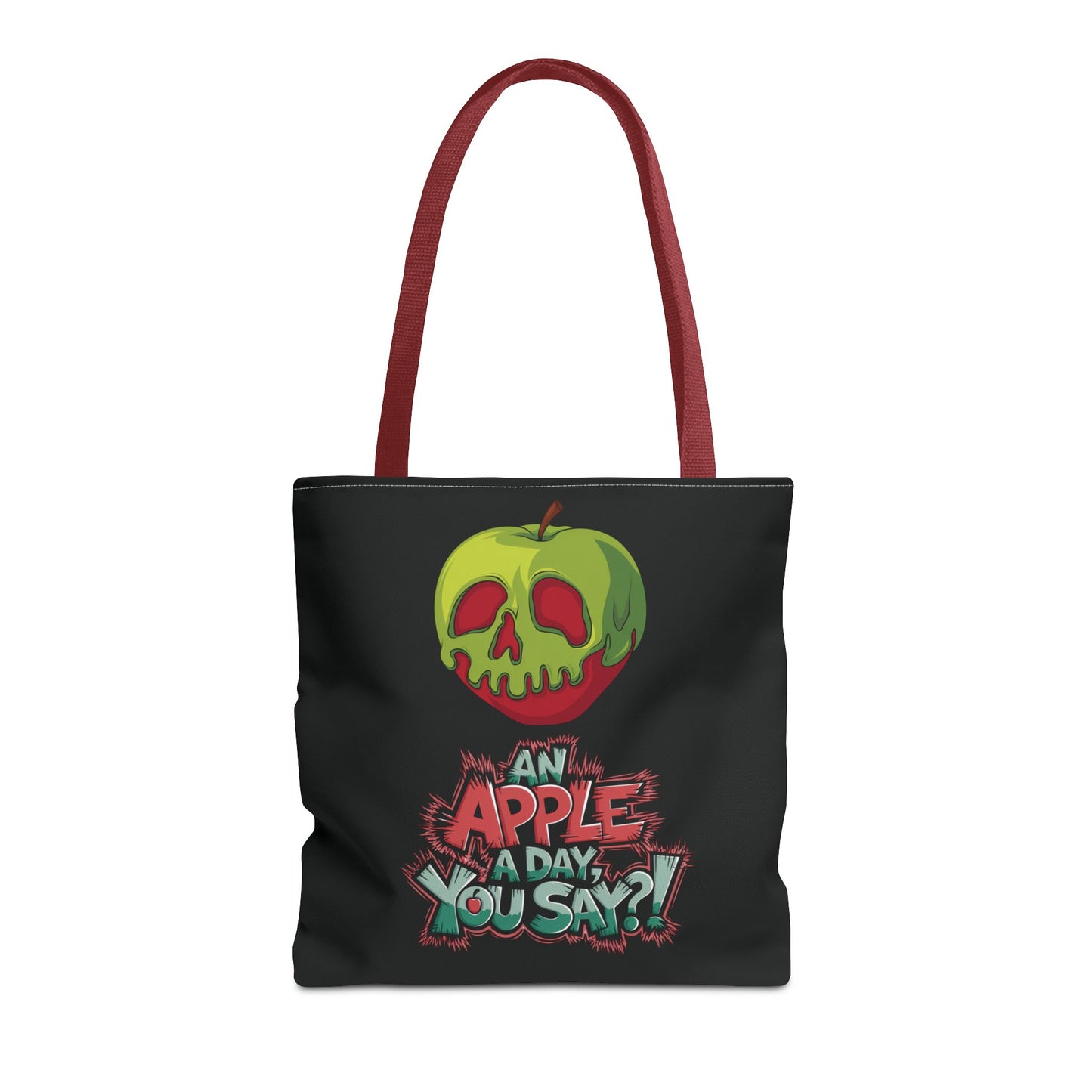 Spooky Halloween Tote Bag – Poison Apple Design – Funny Gothic Tote – Trick or Treat Bag – Creepy Apple Pun Gift – Black Tote Bag
