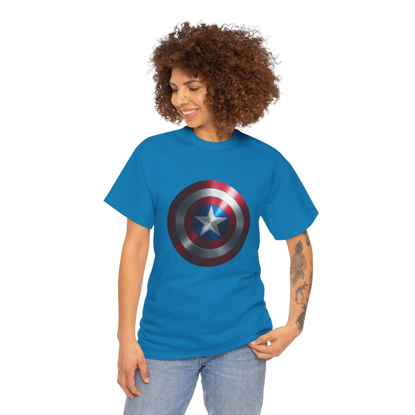 Patriotic Hero Shield Shirt – Star Emblem Graphic Tee – Super Soldier Gift – Comic Inspired Unisex Shirt – Cosplay Convention Top