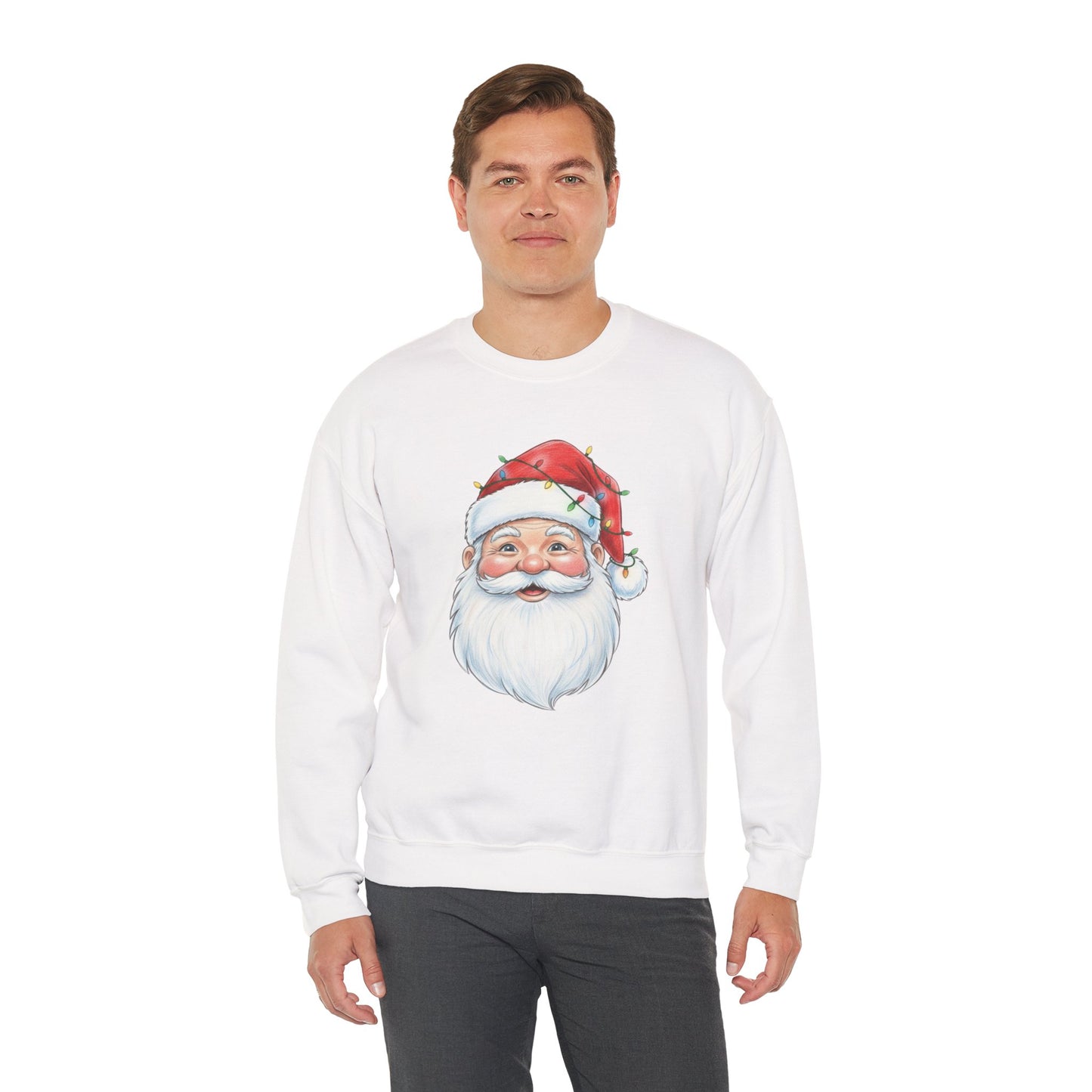 Santa Claus Christmas Sweatshirt, Vintage Santa Crewneck, Holiday Santa Face Sweater, Cute Christmas Lights Santa Shirt, Funny Xmas Sweatshirt