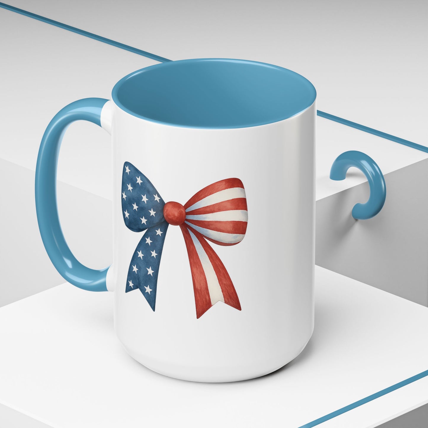 Patriotic Bow Mug | 4th of July Coffee Mug | American Flag Mug | USA Stars Stripes Cup | July 4th Gift Idea | Red White Blue Drinkware