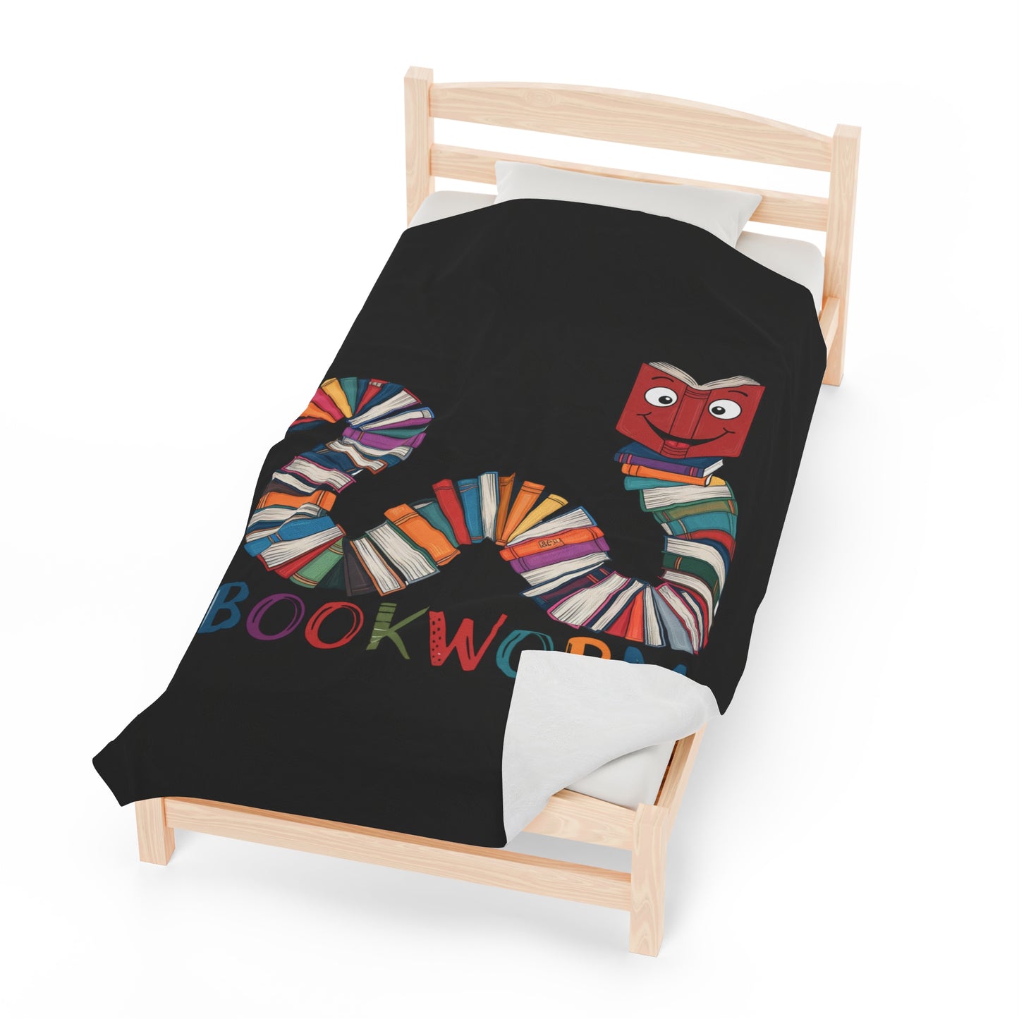 Velveteen Plush Blanket - Bookworm Design
