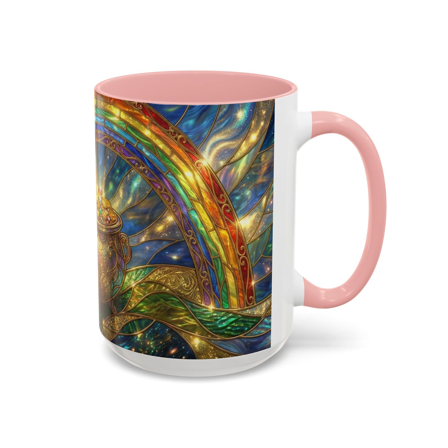 Stained Glass Pot of Gold Mug, Rainbow Coffee Cup, St Patricks Day Gift, Magical Fantasy Tea Mug, Celestial Drinkware, Lucky Irish Gift