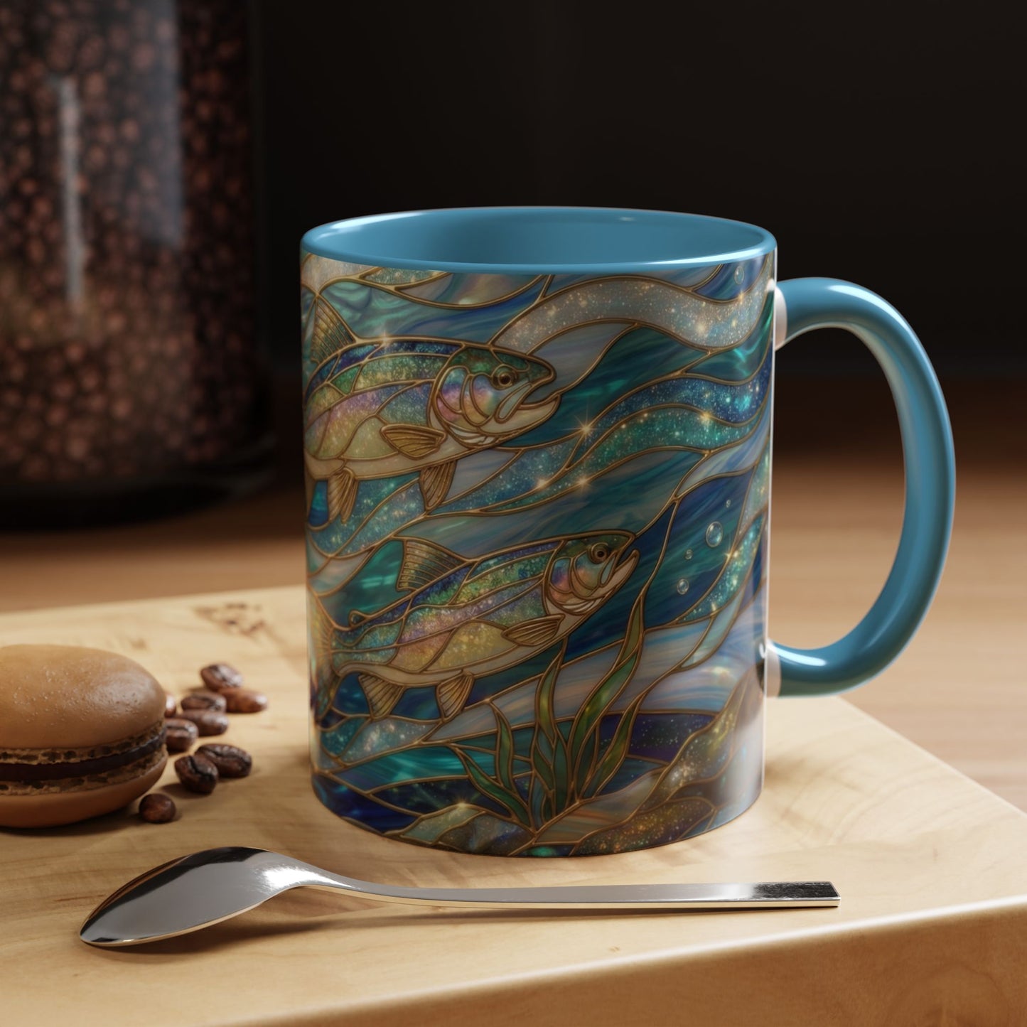 Stained Glass Fish Mug, Fishing Coffee Mug, Trout Art Mug, Fisherman Gift Cup, Wildlife Nature Mug, Angler Gift Mug