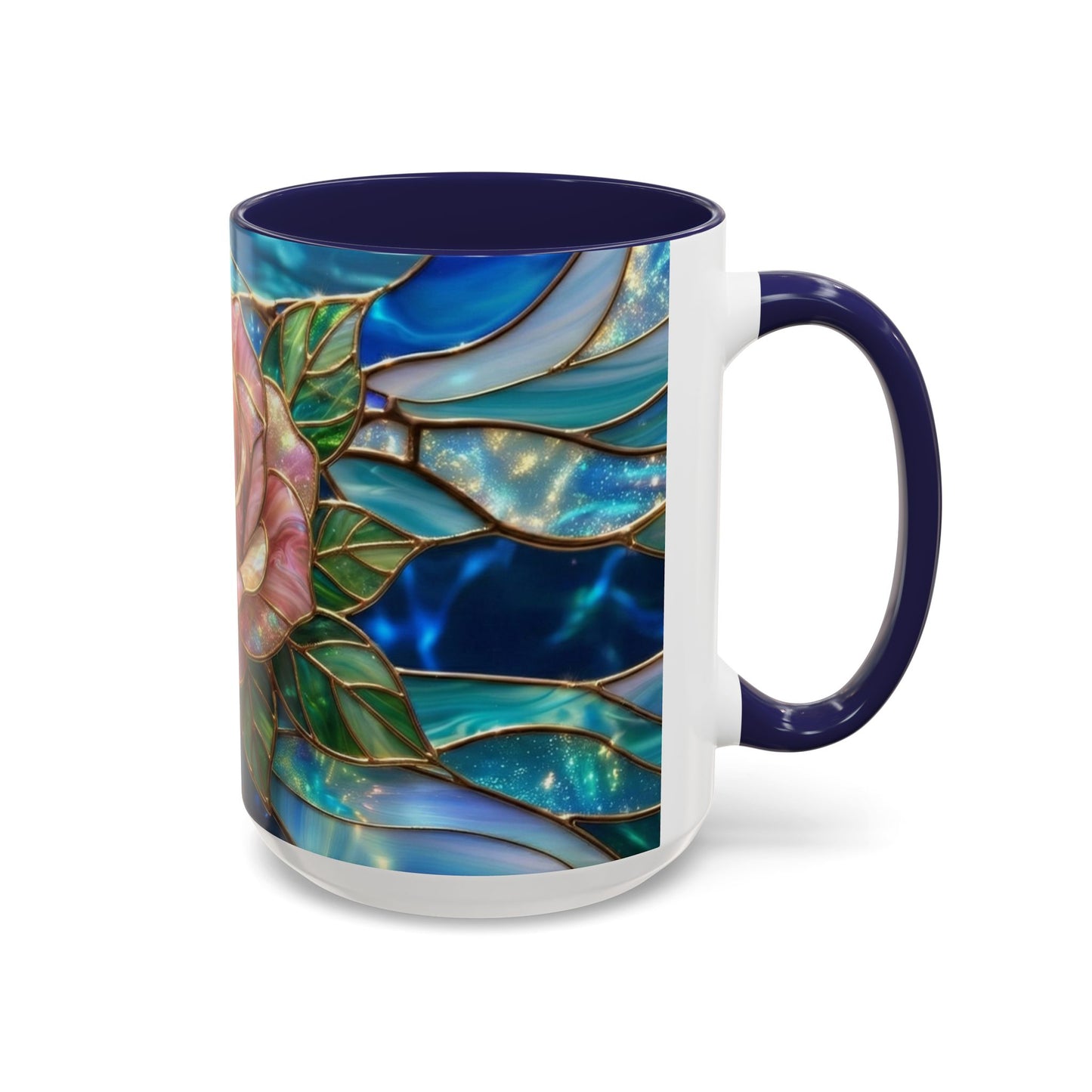 Stained Glass Rose Mug, Pink Flower Coffee Cup, Fantasy Floral Tea Cup, Magical Garden Gift, Galaxy Rose Art, Botanical Lover Present