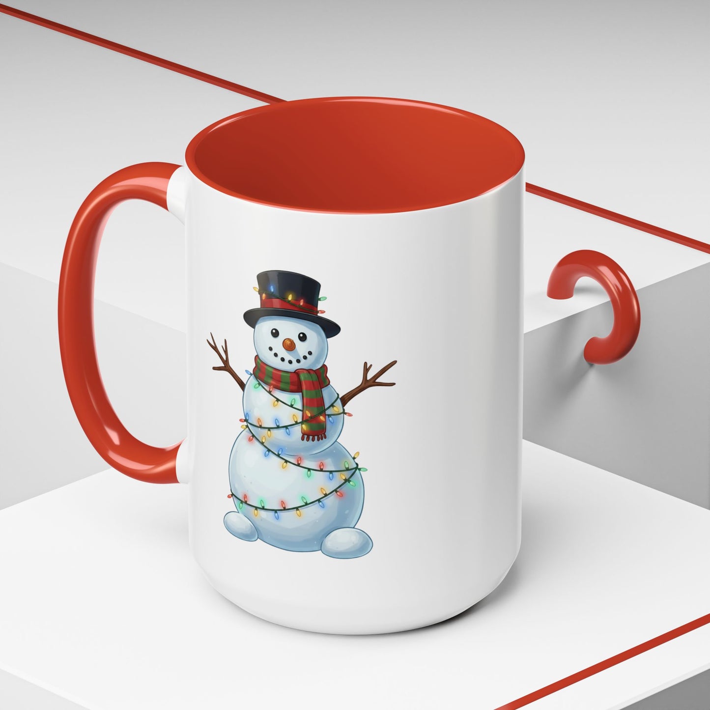 Snowman Christmas Mug, Snowman Wrapped in Lights Mug, Holiday Coffee Cup, Cute Winter Snowman Cup, Christmas Gift Mug, Xmas Cocoa Mug