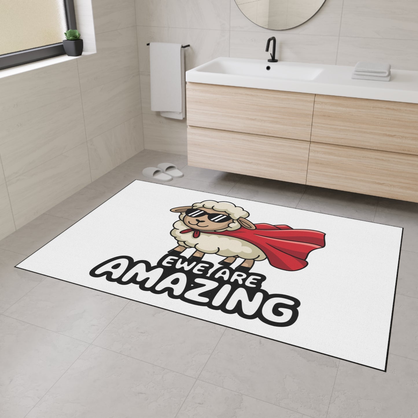 Funny Sheep Welcome Mat - “Ewe Are Amazing” Rug | Cute Farmhouse Door Mat | Superhero Animal Pun Rug | Funny Gift for Animal Lovers