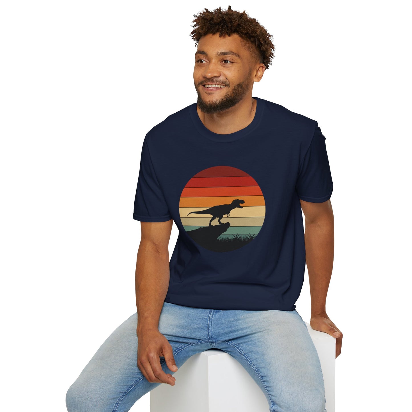 Retro T-Rex Dinosaur Shirt for Men Women - Vintage Sunset Graphic Tee - Unisex Jurassic Gift Idea Funny Casual Dino T-Shirt
