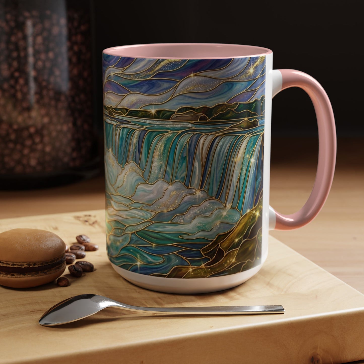 Faux Stained Glass Niagara Falls Mug, Waterfall Coffee Cup, Canada Souvenir Gift, Upstate New York Travel Memento, Nature Lover Tea Cup