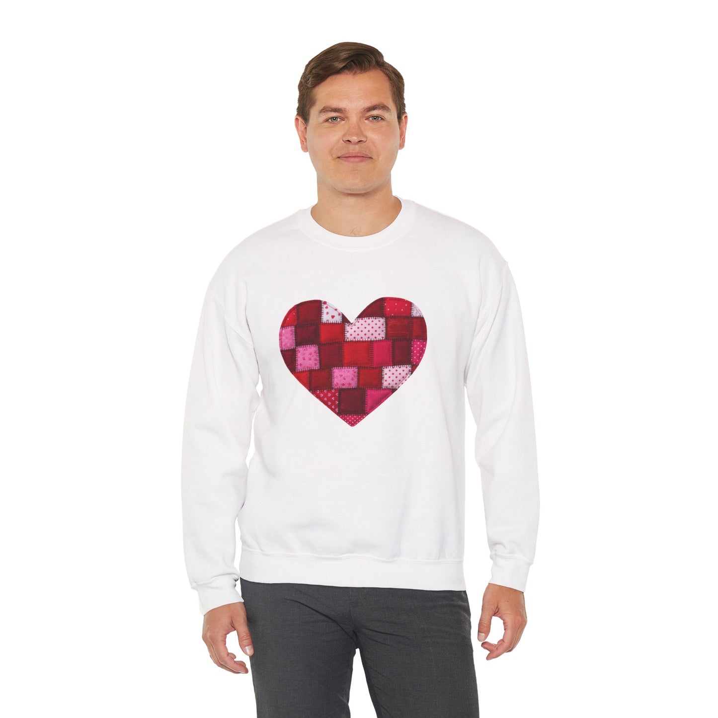 Faux Patchwork Heart Sweatshirt, Quilted Look Heart Pullover, Cozy Valentine Crewneck, Handmade Style Sweatshirt, Love Heart Shirt, Valentine Gift
