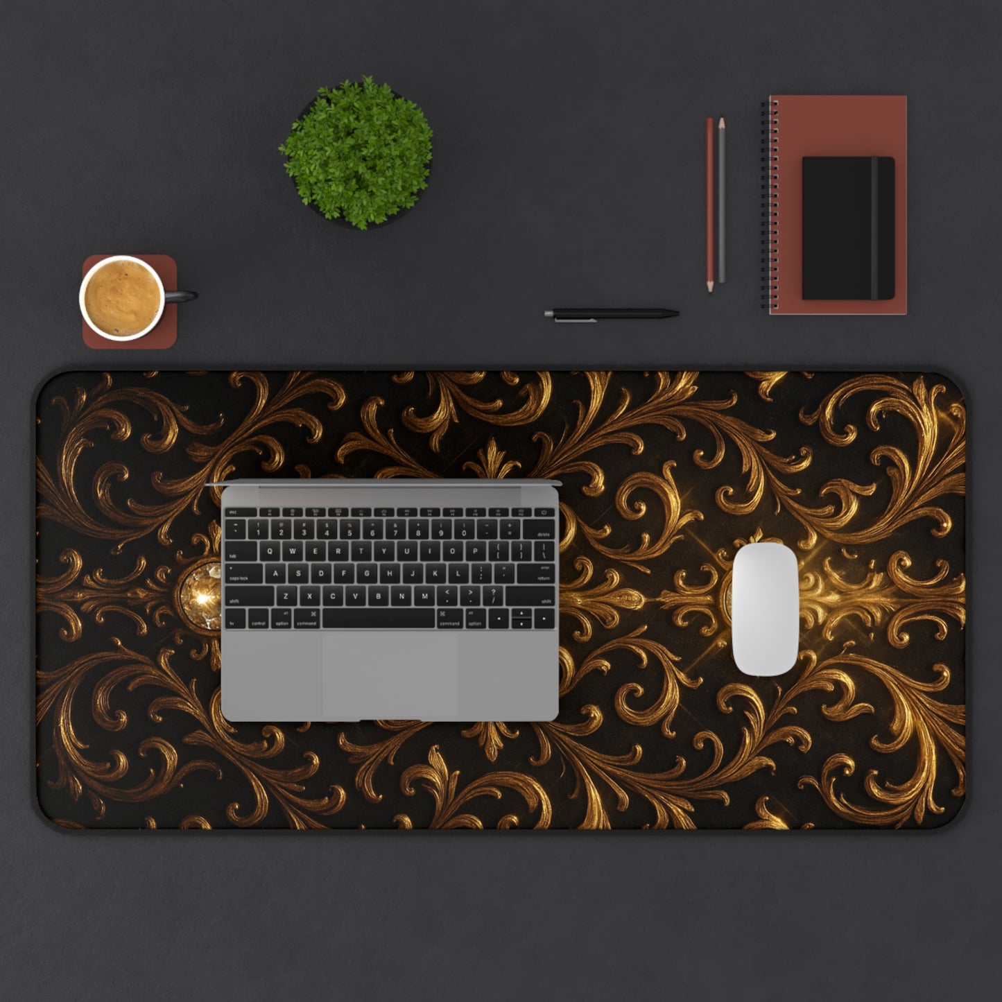 Baroque Desk Mat – Gothic Gold Extended Mouse Pad, Luxury Black Scroll Office Decor, Large Gaming Mat, Elegant Workspace Gift