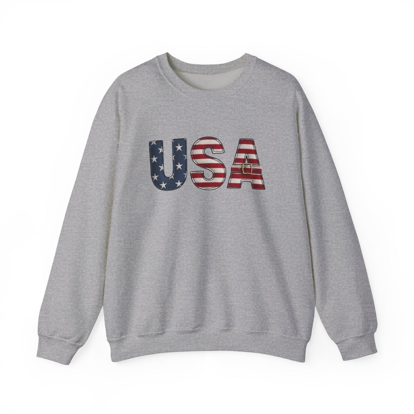 Faux Patchwork USA Sweatshirt, Patriotic Quilt Style Top, Rustic Americana Crewneck, 4th of July Shirt, Country USA Sweater, Vintage Flag Top