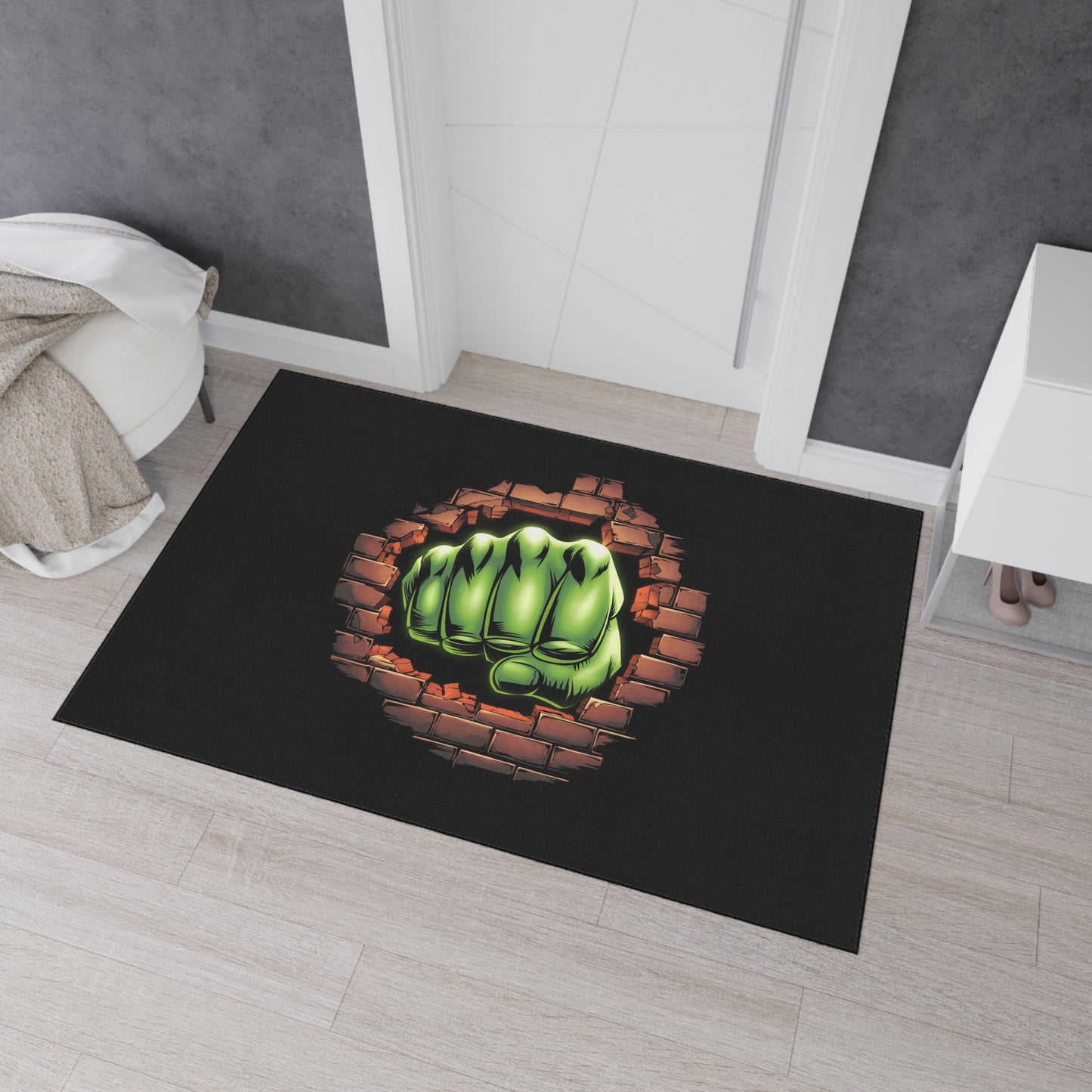 Green Fist Floor Mat Geeky Home Decor Comic Book Gift Welcome Mat Door Mat