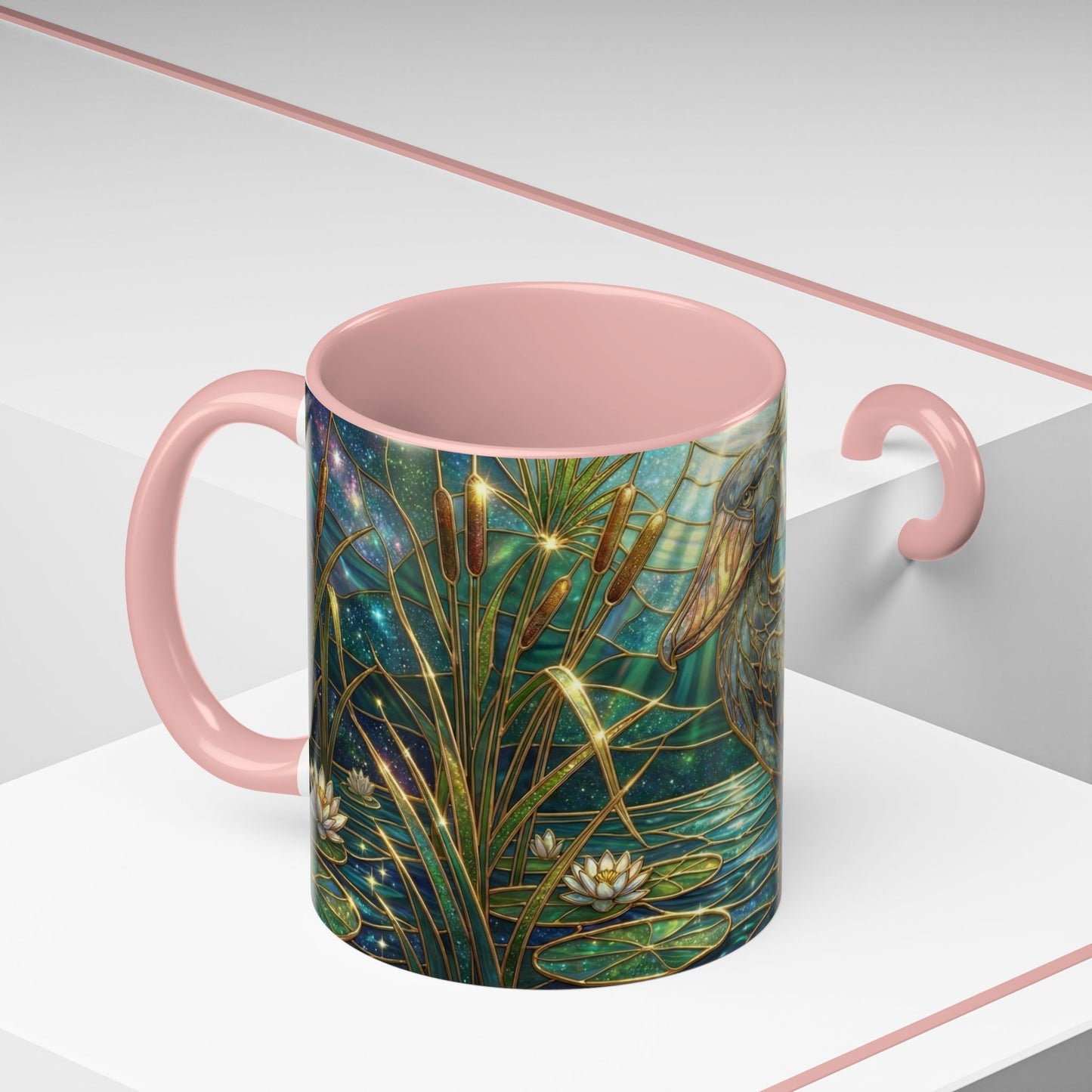 Shoebill Stork Mug, Stained Glass Bird Art, Prehistoric Animal Gift, Swamp Nature Coffee Cup, Galaxy Night, Ornithology Lover Present