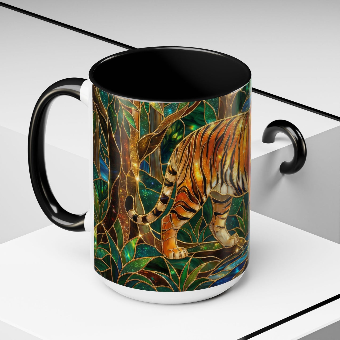 Stained Glass Tiger Mug, Tiger Coffee Cup, Wildlife Art Mug, Jungle Tiger Gift, Animal Lover Mug, Nature Inspired Coffee Cup
