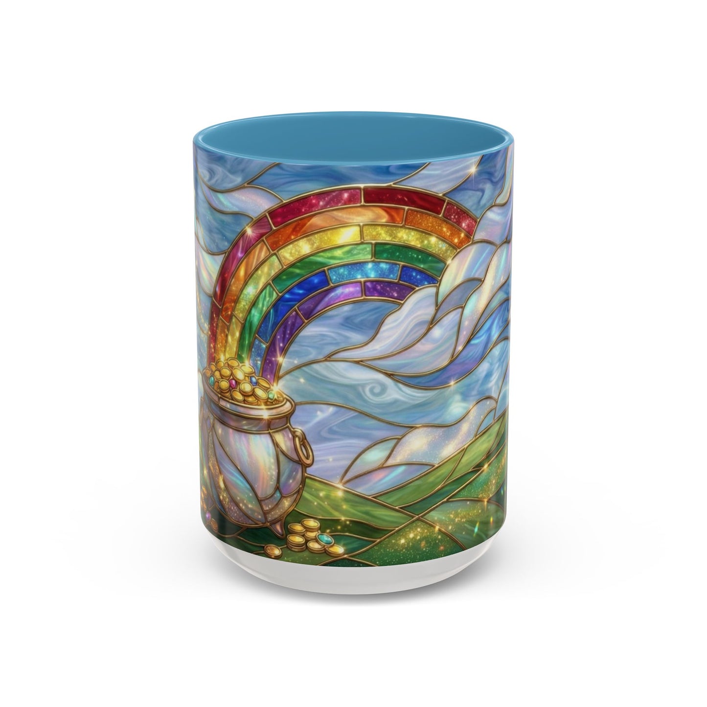 Stained Glass Rainbow Mug, Pot Of Gold Coffee Cup, St Patricks Day Gift, Whimsical Magical Art Mug, Lucky Irish Leprechaun Treasure