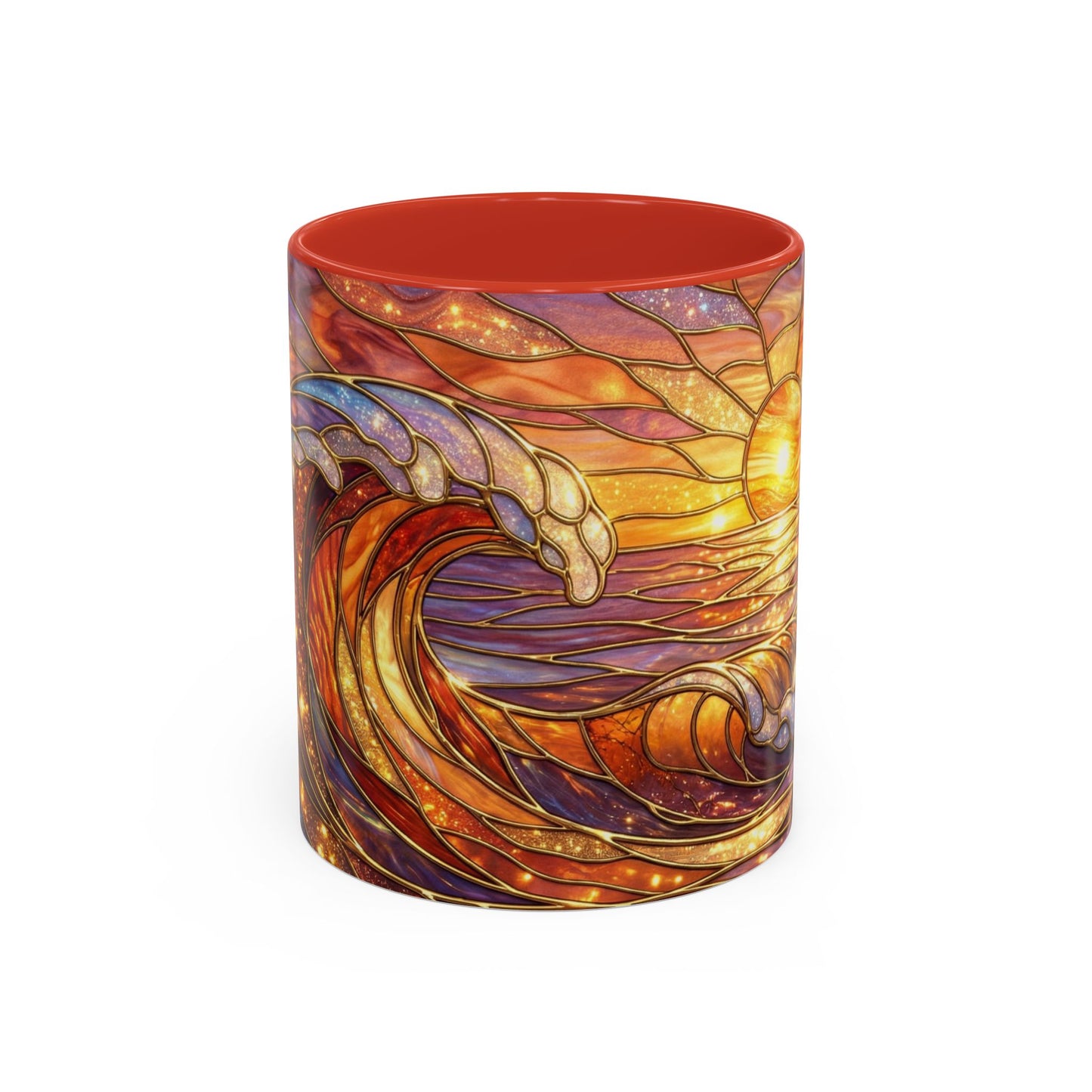 Stained Glass Wave Mug, Ocean Sunset Coffee Cup, Vibrant Beach Art, Sea Lover Gift, Mosaic Tea Cup, Summer Kitchen Decor, Nature Drinkware