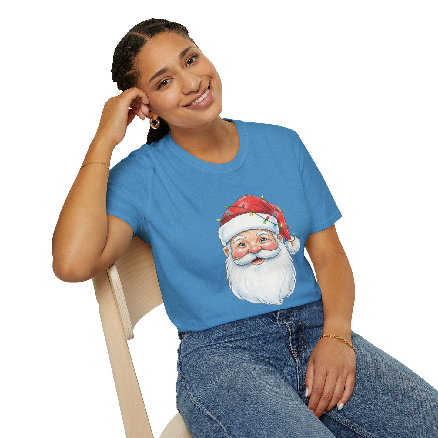 Santa Face Christmas Shirt, Vintage Santa T-Shirt, Santa With Christmas Lights Tee, Cute Christmas Graphic Tee, Holiday Santa Claus Shirt