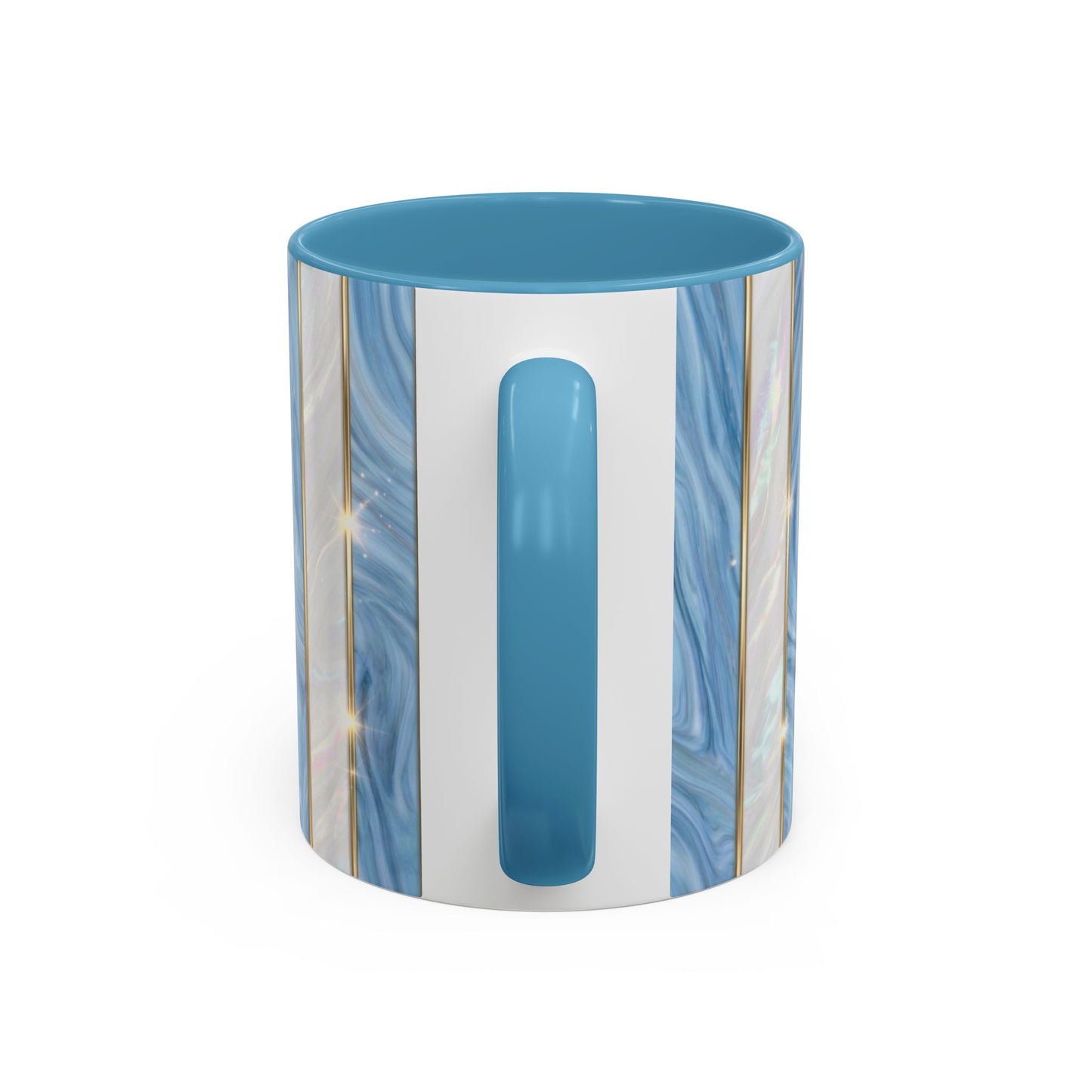 Faux Stained Glass Mug, Blue Pearlescent Coffee Cup, Art Deco Stained Glass Decor, Elegant Gold Stripe Teacup, Unique Art Gift For Her