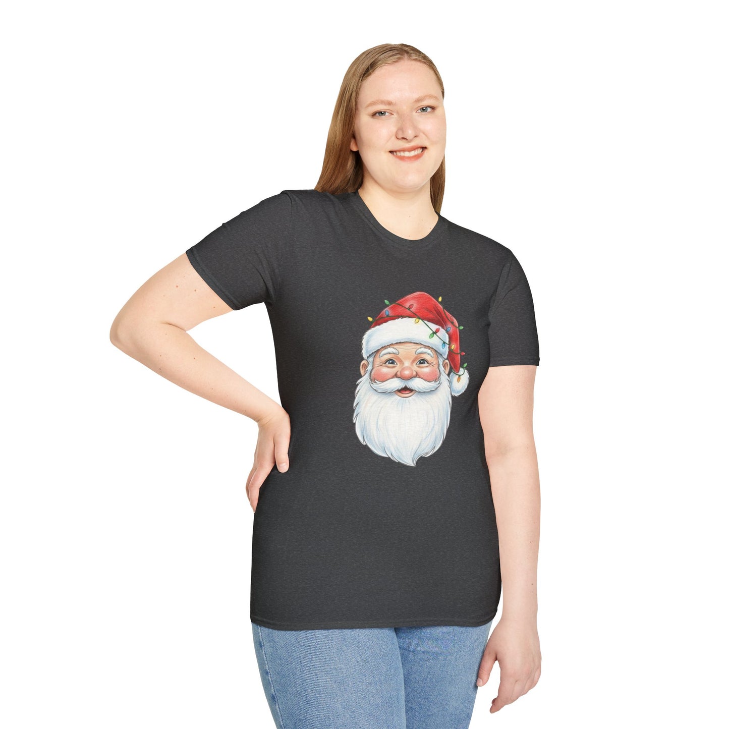Santa Face Christmas Shirt, Vintage Santa T-Shirt, Santa With Christmas Lights Tee, Cute Christmas Graphic Tee, Holiday Santa Claus Shirt