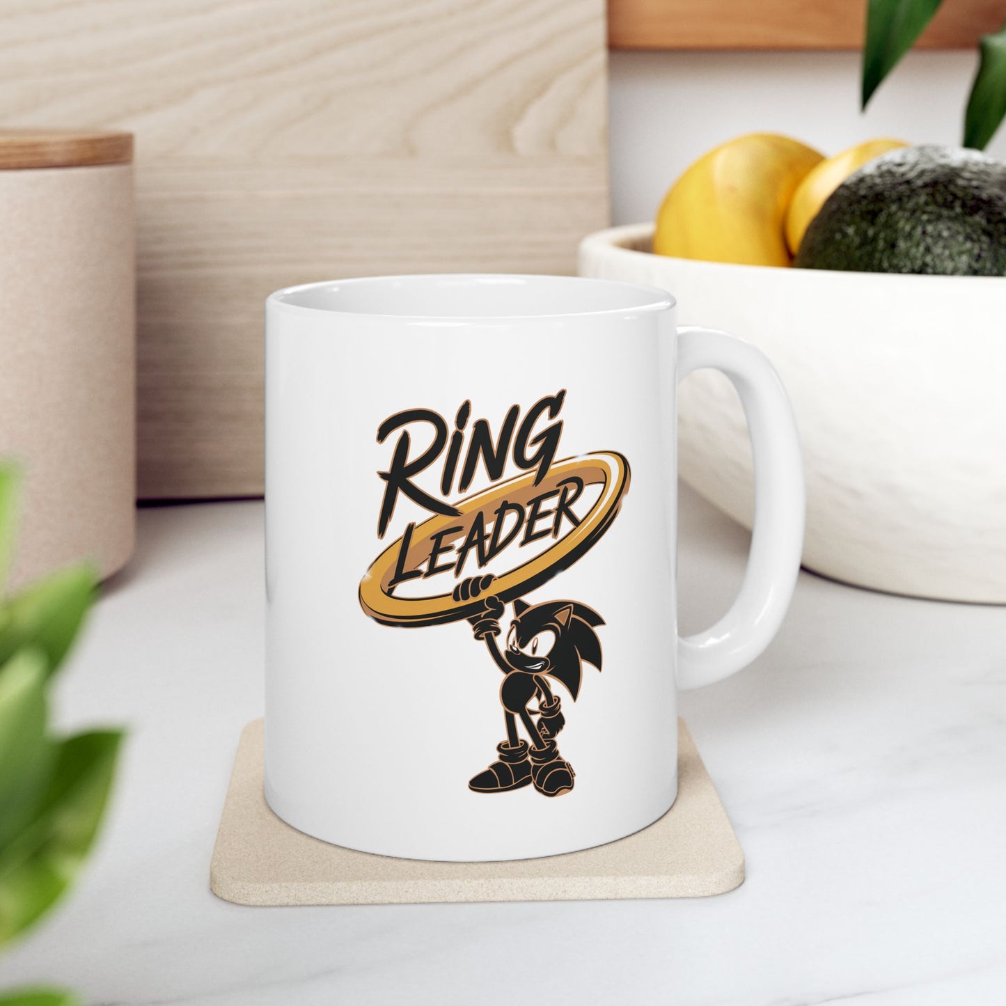 Ring Leader Mug – Funny Coffee Cup with Retro Gamer Vibes, Bold Gold Ring Design, Dishwasher Safe Ceramic, Gift for Gamers & Coffee Lovers