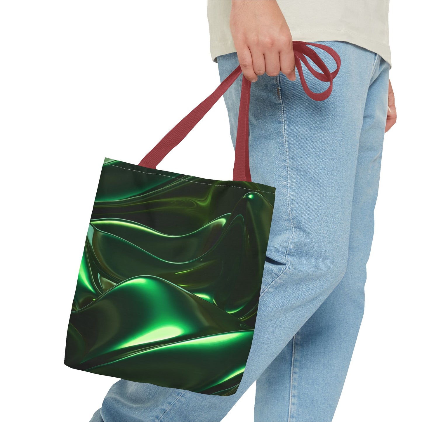 Futuristic Green Tote Bag - Abstract Metallic Wave Art Tote - Glossy Cyber Aesthetic Bag, Techwear Vibes, Edgy Gamer Gift, Trendy Street Style