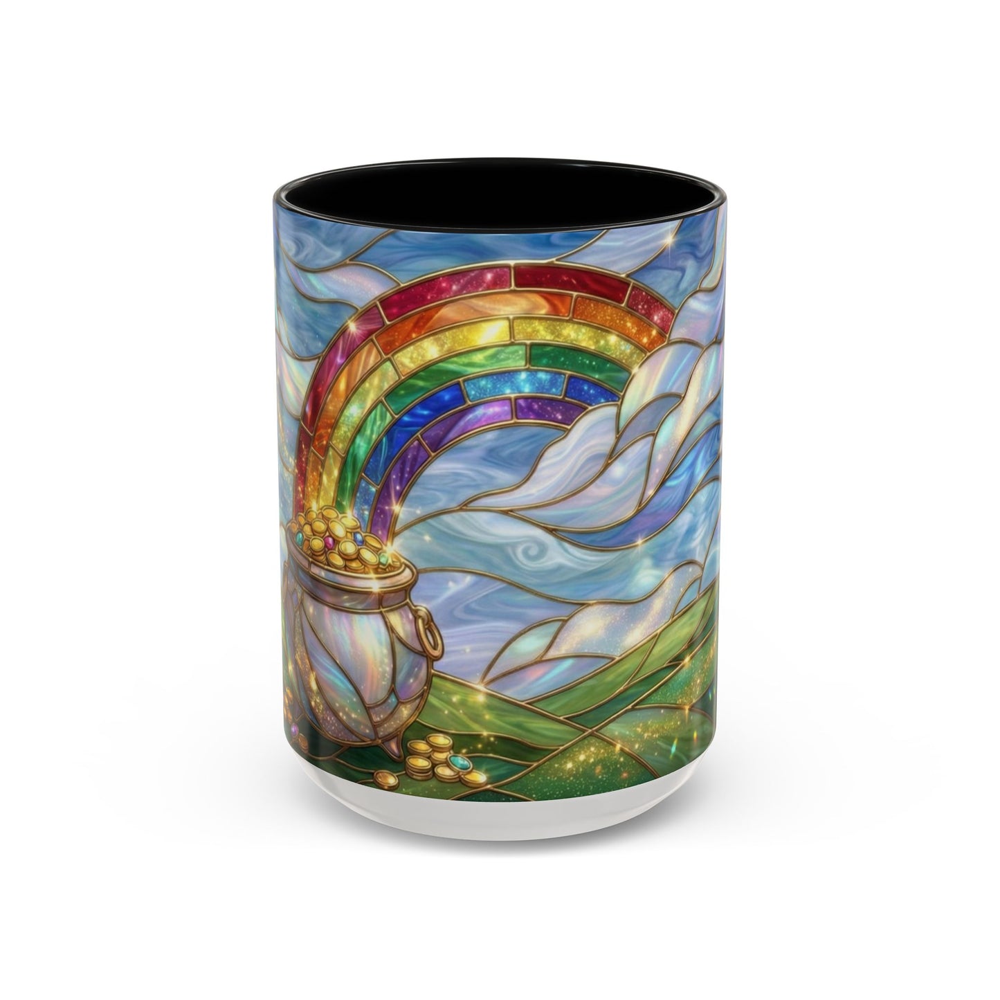 Stained Glass Rainbow Mug, Pot Of Gold Coffee Cup, St Patricks Day Gift, Whimsical Magical Art Mug, Lucky Irish Leprechaun Treasure