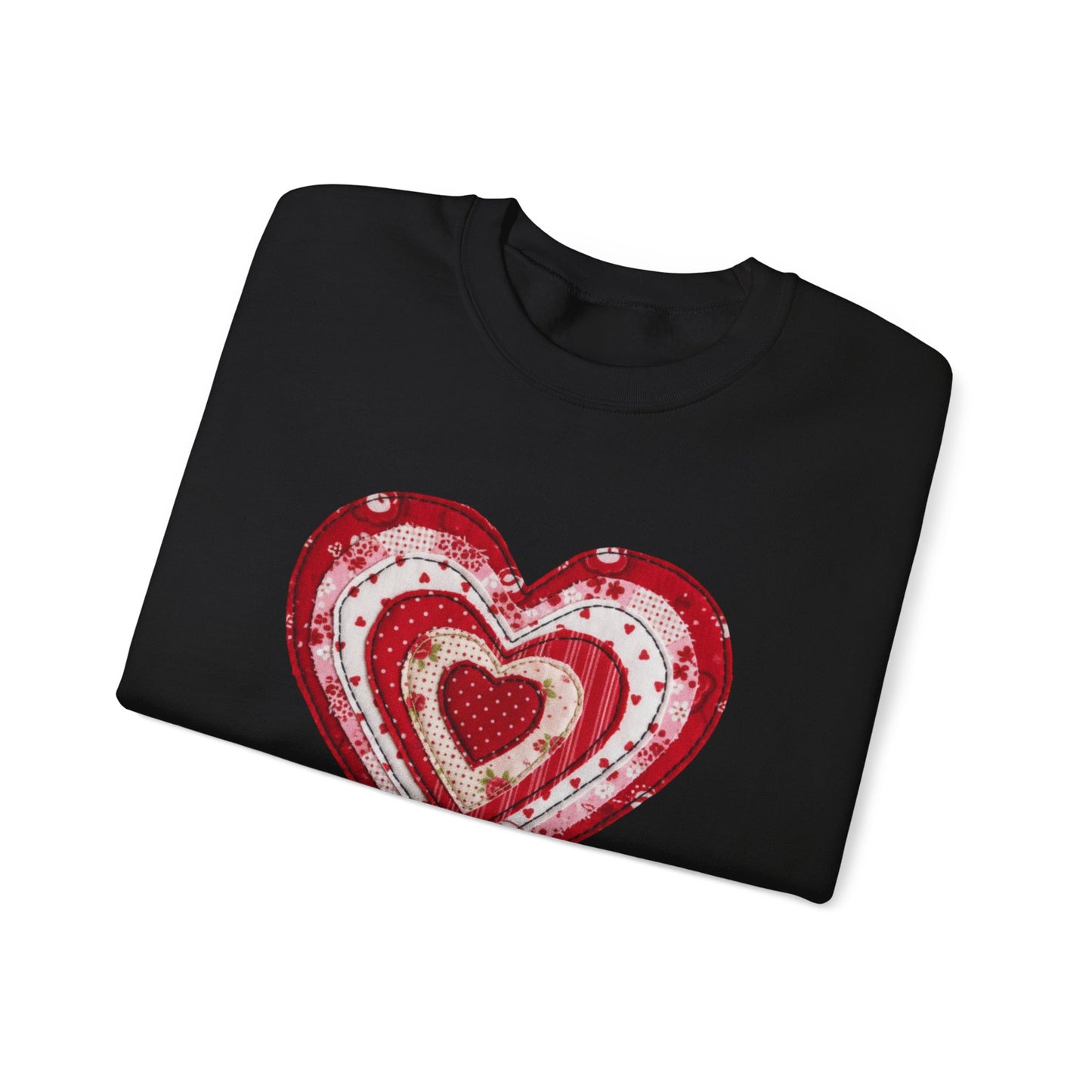 Faux Patchwork Heart Sweatshirt, Valentine Heart Shirt, Cute Valentine Gift, Retro Patchwork Crewneck, Cozy Love Sweater, Boho Heart Top