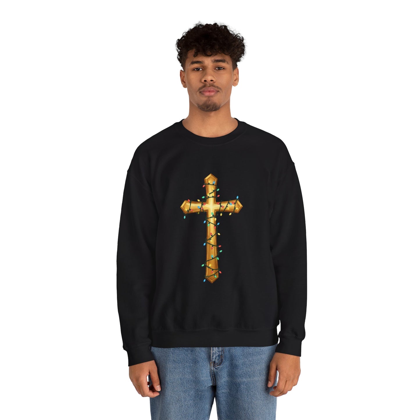 Christmas Cross Lights Sweatshirt, Christian Christmas Sweatshirt, Religious Holiday Cross Sweater, Jesus Christmas Gift, Faith