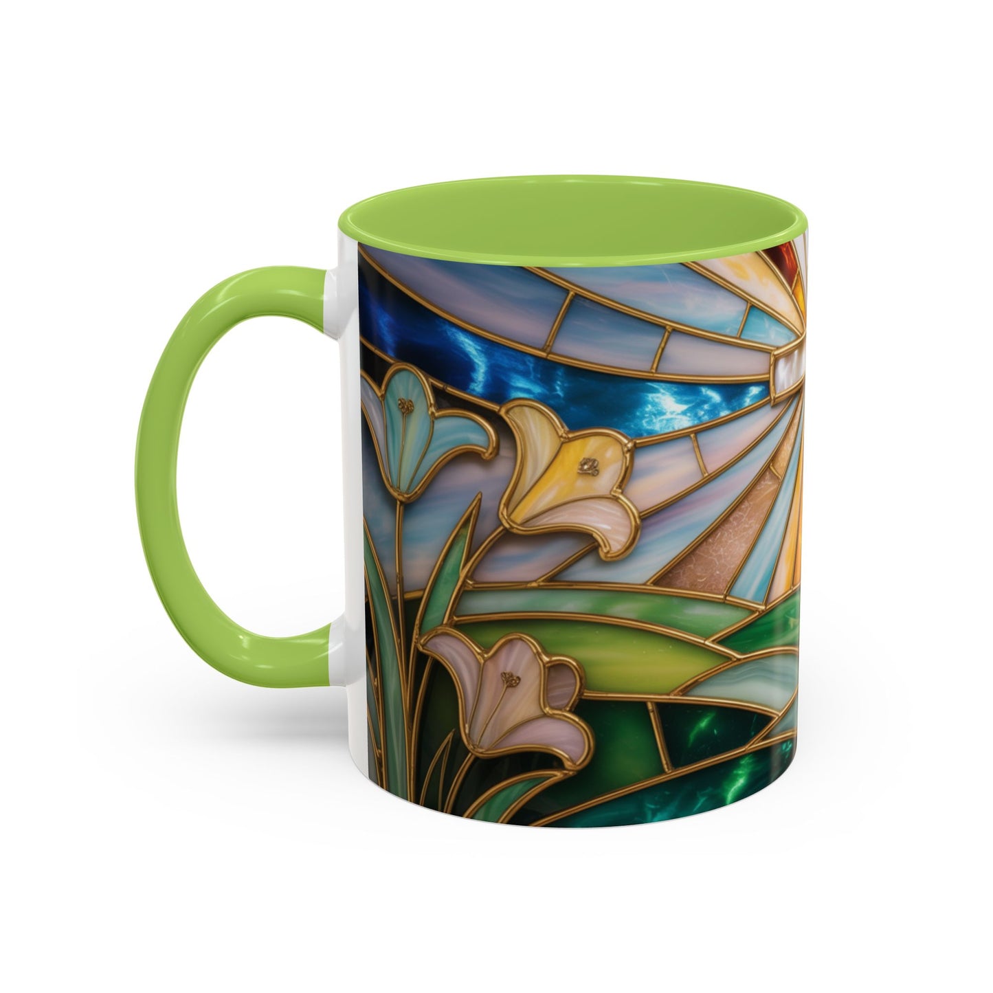 Stained Glass Cross Mug, Christian Coffee Cup, Faith Gift Mug, Religious Art Mug, Floral Church Mug, Inspirational Faith Cup, Easter Gift
