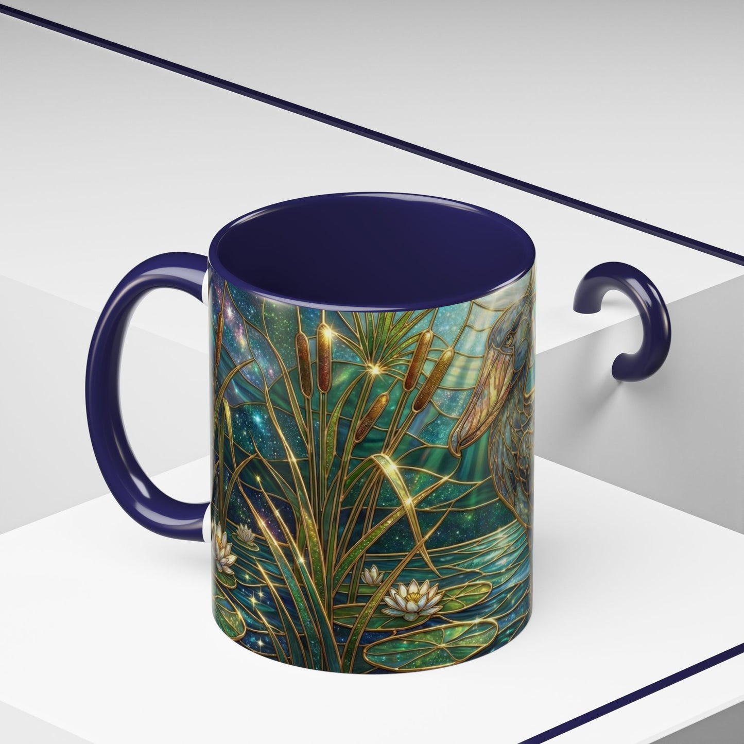 Shoebill Stork Mug, Stained Glass Bird Art, Prehistoric Animal Gift, Swamp Nature Coffee Cup, Galaxy Night, Ornithology Lover Present