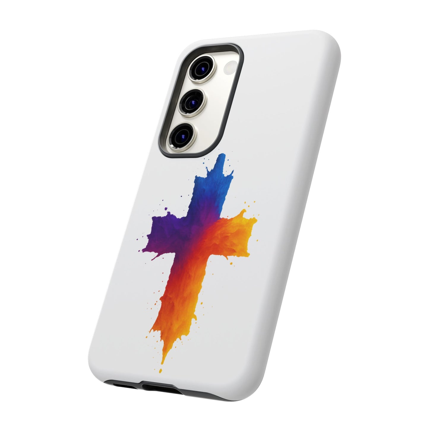 Christian Cross Phone Case – Vibrant Watercolor Design, Faith-Based Gift, Bible Verse Inspired Cell Cover