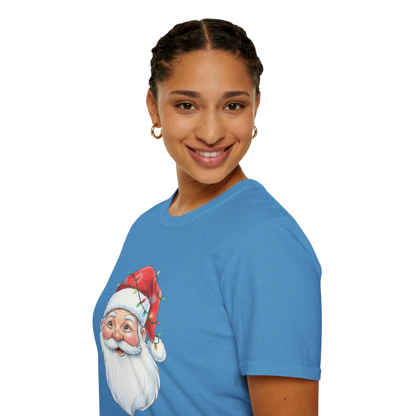 Santa Face Christmas Shirt, Vintage Santa T-Shirt, Santa With Christmas Lights Tee, Cute Christmas Graphic Tee, Holiday Santa Claus Shirt