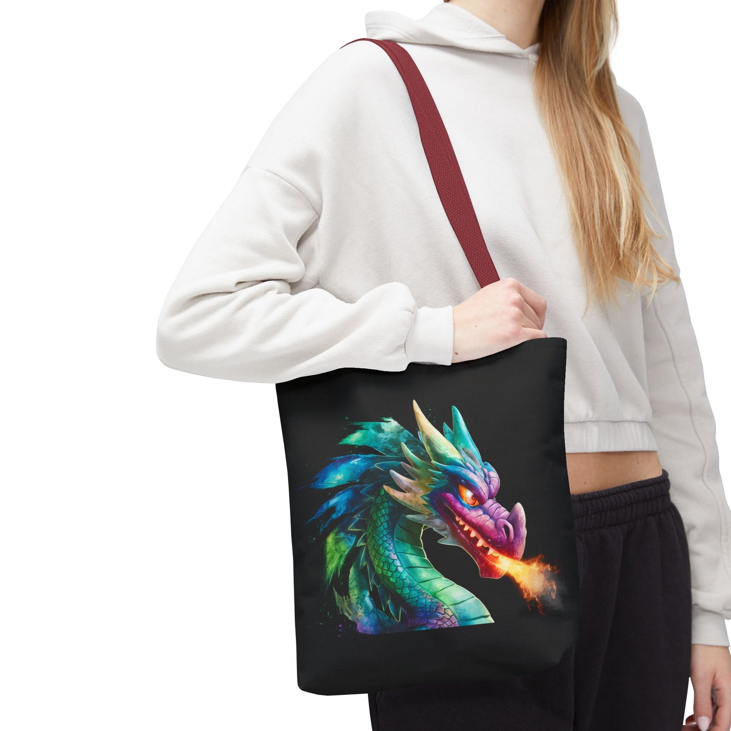 Double-Sided Fierce Dragon Canvas Tote - Colorful Fire-Breathing Fantasy, Eco Reusable Bag, Gift for Dragon Lover