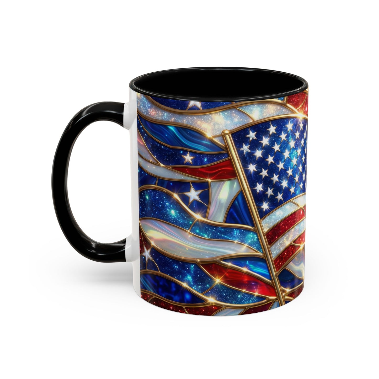 American Flag Mug, Stained Glass Flag Coffee Mug, Patriotic Mug, USA Flag Cup, Fourth Of July Gift, Veterans Gift Mug