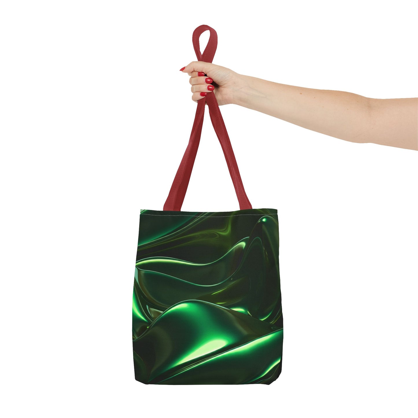 Futuristic Green Tote Bag - Abstract Metallic Wave Art Tote - Glossy Cyber Aesthetic Bag, Techwear Vibes, Edgy Gamer Gift, Trendy Street Style