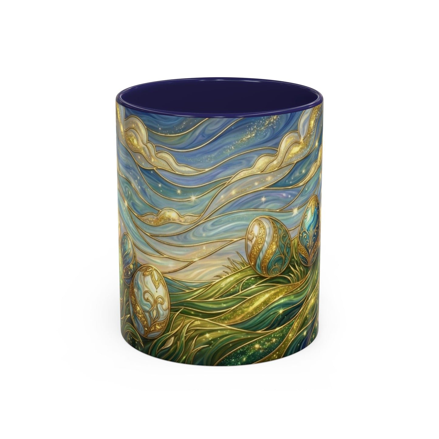 Stained Glass Easter Egg Mug, Magical Spring Floral Coffee Cup, Art Nouveau Fantasy Teacup, Elegant Celestial Starry Sky Mug Gift Idea