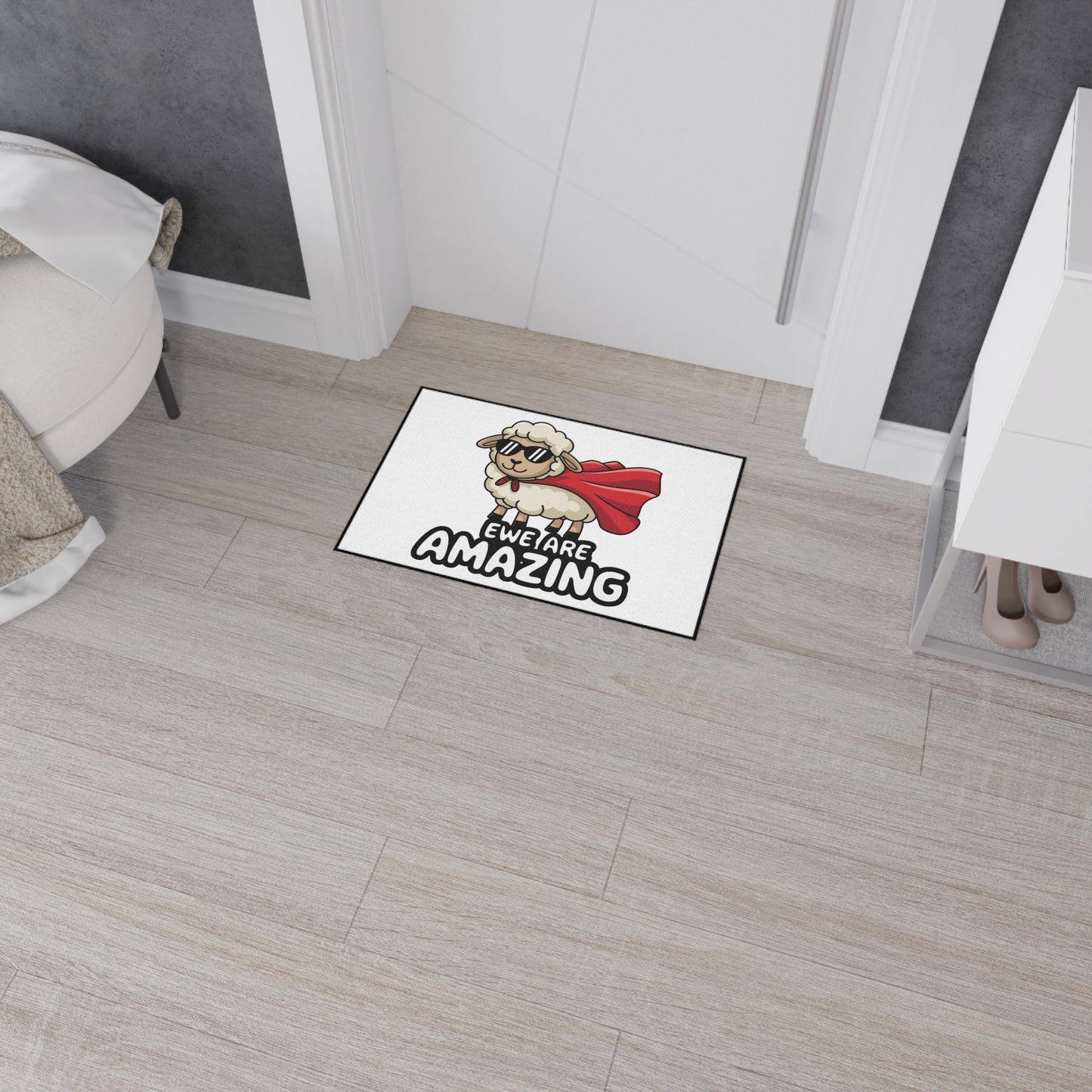 Funny Sheep Welcome Mat - “Ewe Are Amazing” Rug | Cute Farmhouse Door Mat | Superhero Animal Pun Rug | Funny Gift for Animal Lovers