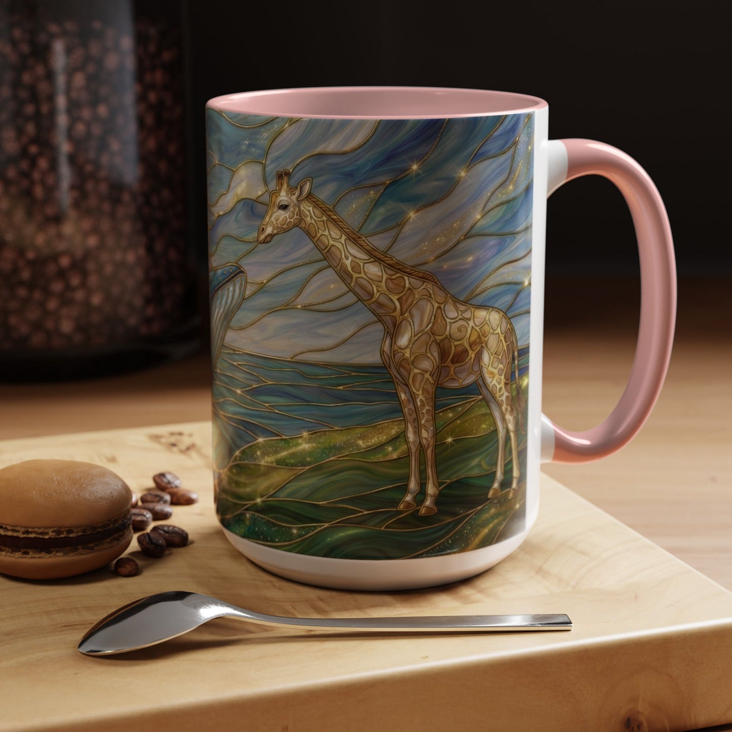 Whimsical Whale & Giraffe Accent Coffee Mug — Artistic Ocean-Sky Illustration (11/15oz)