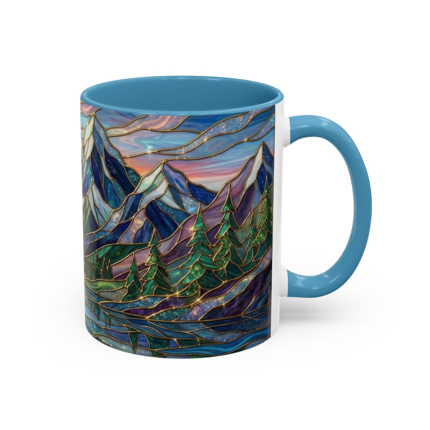 Stained Glass Mountain Mug, Sunset Mountain Landscape Coffee Cup, Nature Ceramic Mug With Forest And River, 11oz 15oz Gift