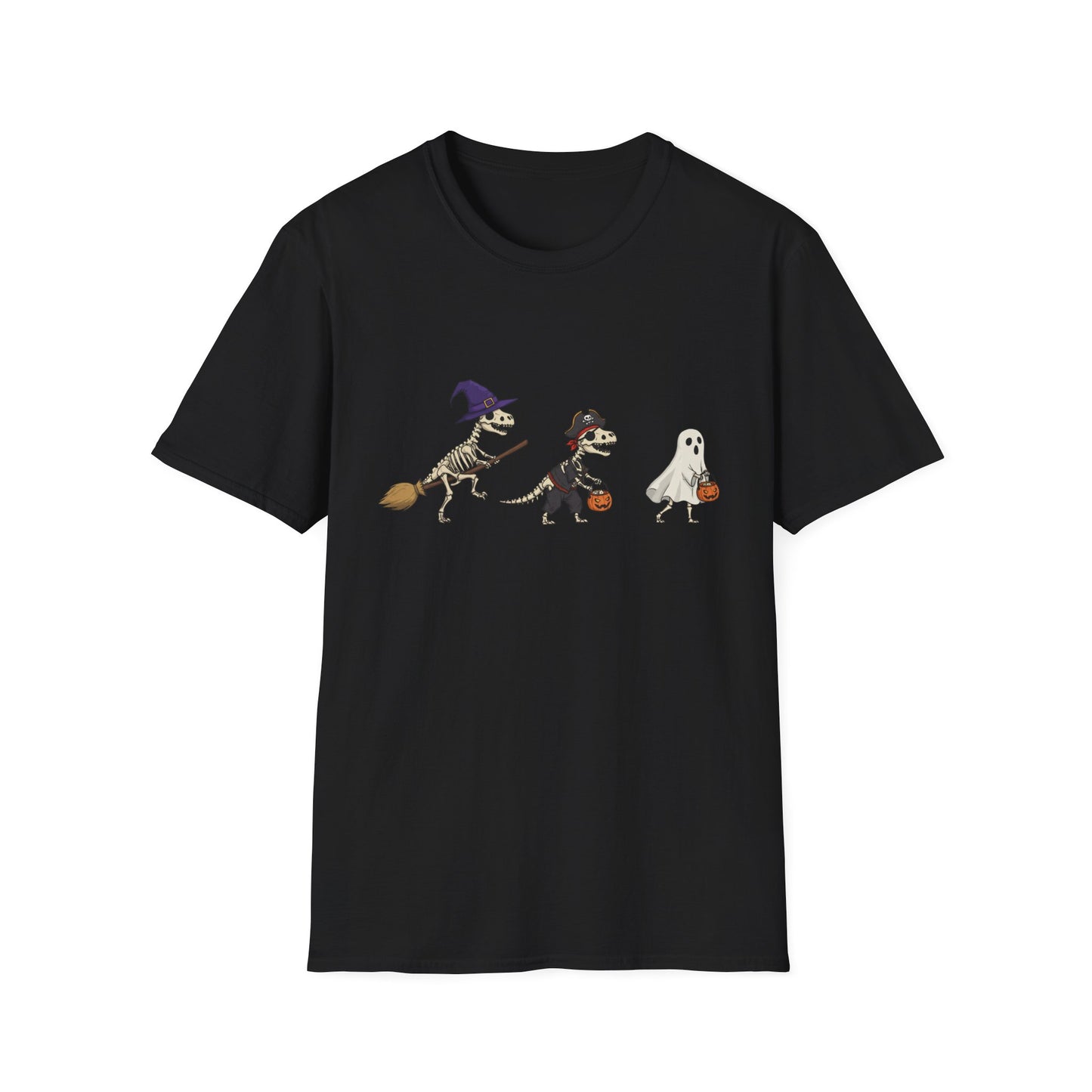 Halloween Dinosaur Skeleton Shirt - Trick-or-Treat Dino Tee, Funny T-Rex Ghost and Witch Costume Shirt, Spooky Cute Skeleton Tee, Unisex