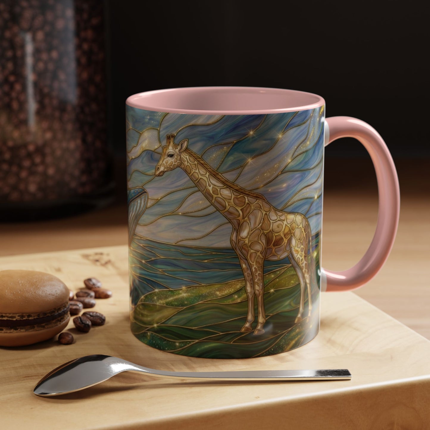 Whimsical Whale & Giraffe Accent Coffee Mug — Artistic Ocean-Sky Illustration (11/15oz)