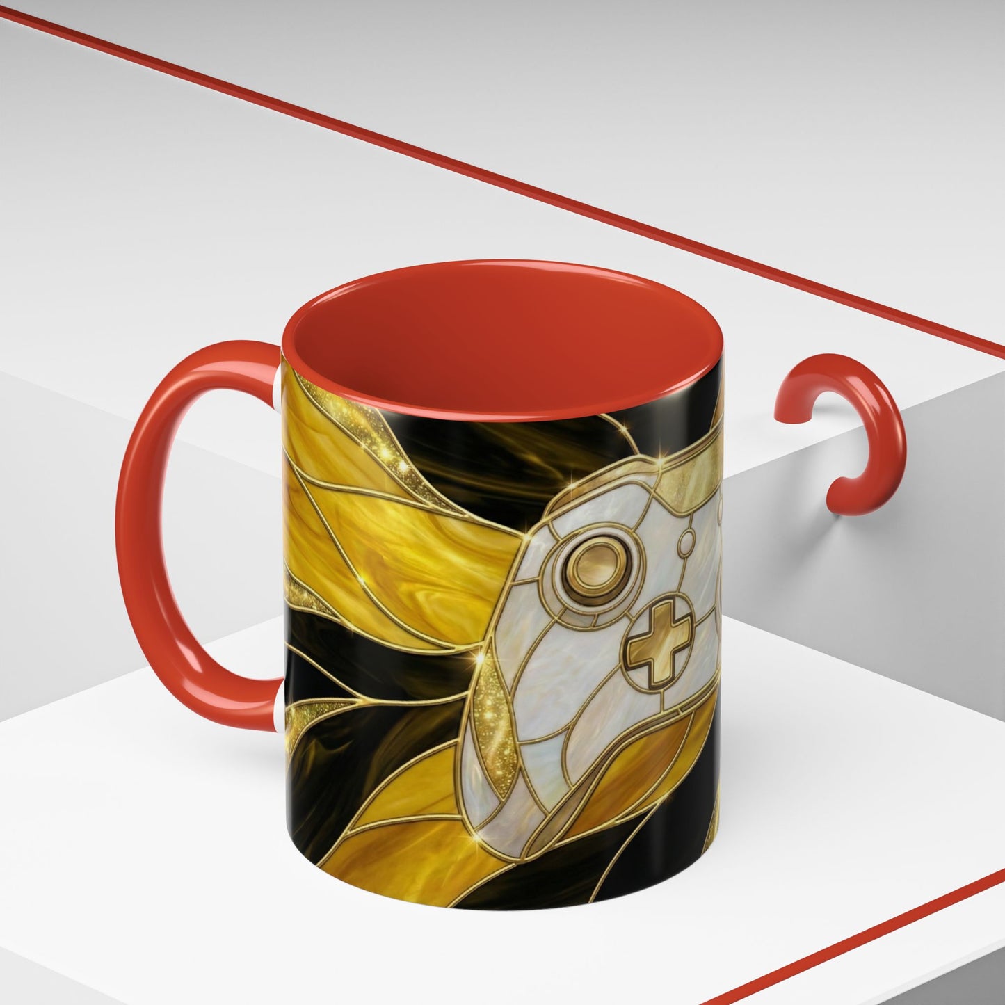 Stained Glass Gamer Mug, Gold Controller Coffee Cup, Video Game Gifts for Him, Gamer Boyfriend Gift, Teen Boy Gaming Mug, Desk Decor